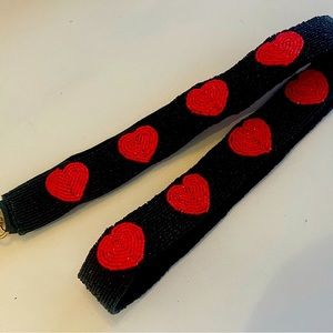 Beaded Red Black Love Hearts Tech Razorback Purse Strap Game Day Hogs